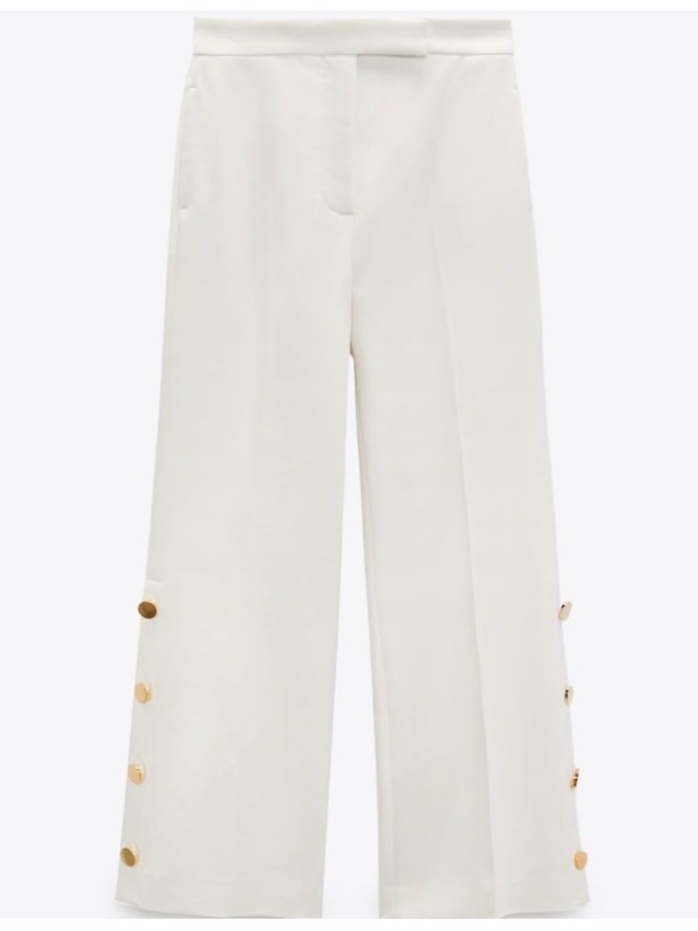 NWT Zara Cream Wide-Leg Pants with Gold Side Buttons